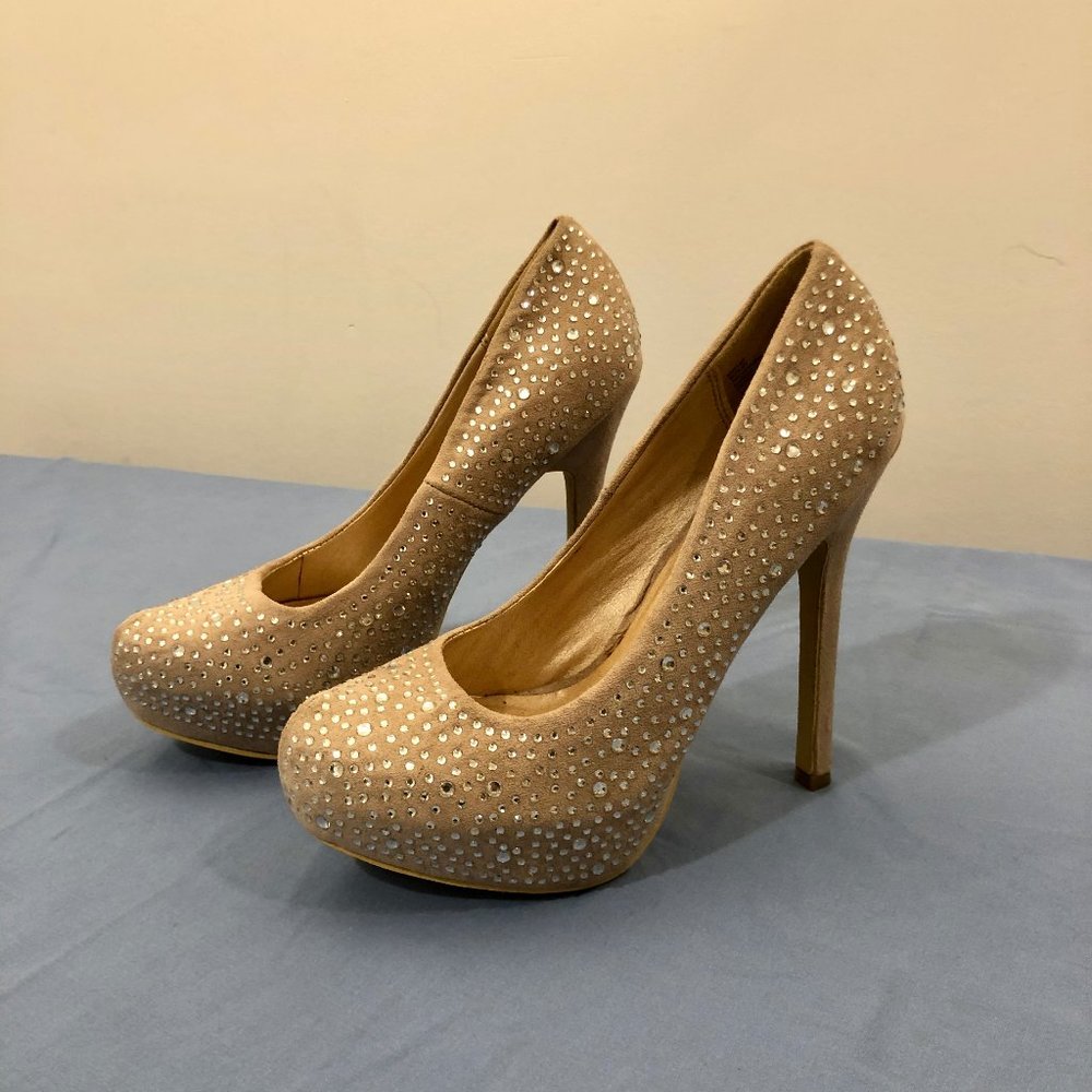 Charlotte Russe Rhinestone Nude Heels, Size 7